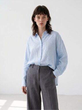 NWT BLANKNYC Light Blue Linen Blend Button Down Shirt XL Oversized Relaxed Top⁠